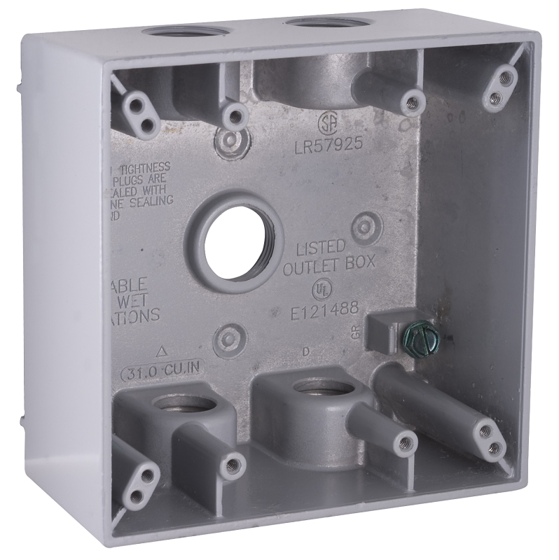 HUBBELL 5337-0 Weatherproof Box, 5 -Outlet, 2 -Gang, Aluminum, Gray, Powder-Coated