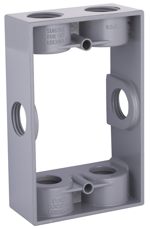 HUBBELL 5400-0 Extension Adapter, 5-1/4 in L, 3-1/2 in W, 1 -Gang, 6 -Knockout, Die-Cast Aluminum, Gray