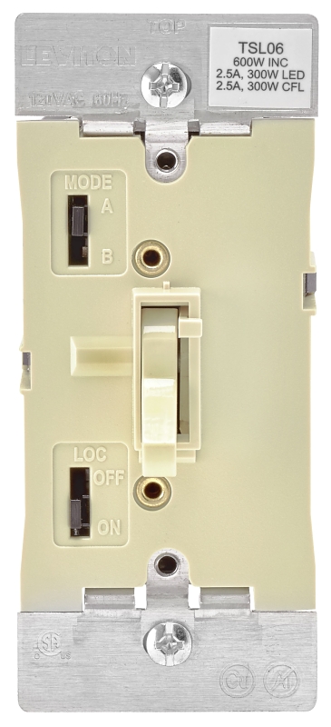 Leviton R01-TSL06-1KI Dimmer, 120 V, 600 W, CFL, Halogen, Incandescent, LED Lamp, 3-Way, Ivory