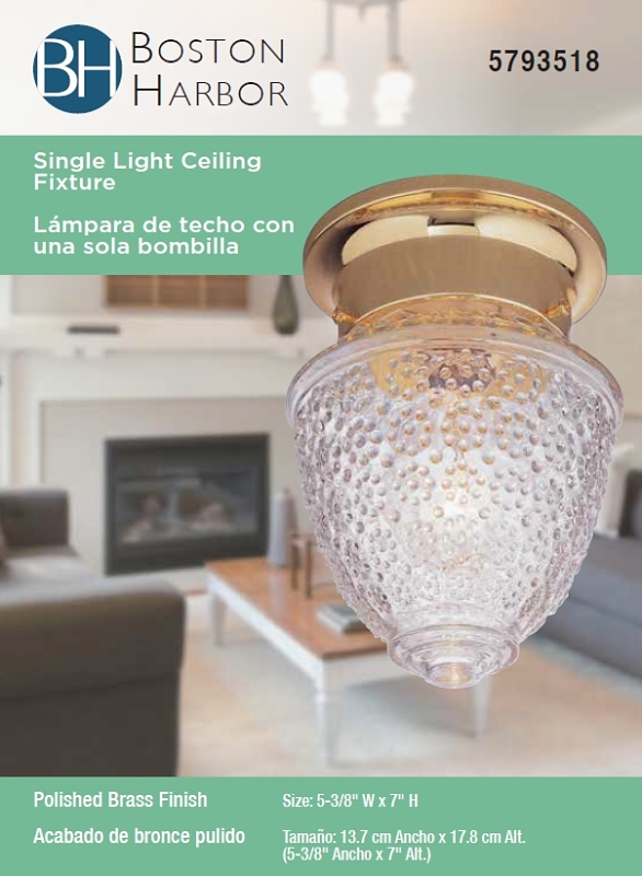 Boston Harbor RF-F-013-PB-3L Ceiling Light Fixture, 0.5 A, 120 V, 60 W, 1-Lamp, A19 or CFL Lamp, Metal Fixture