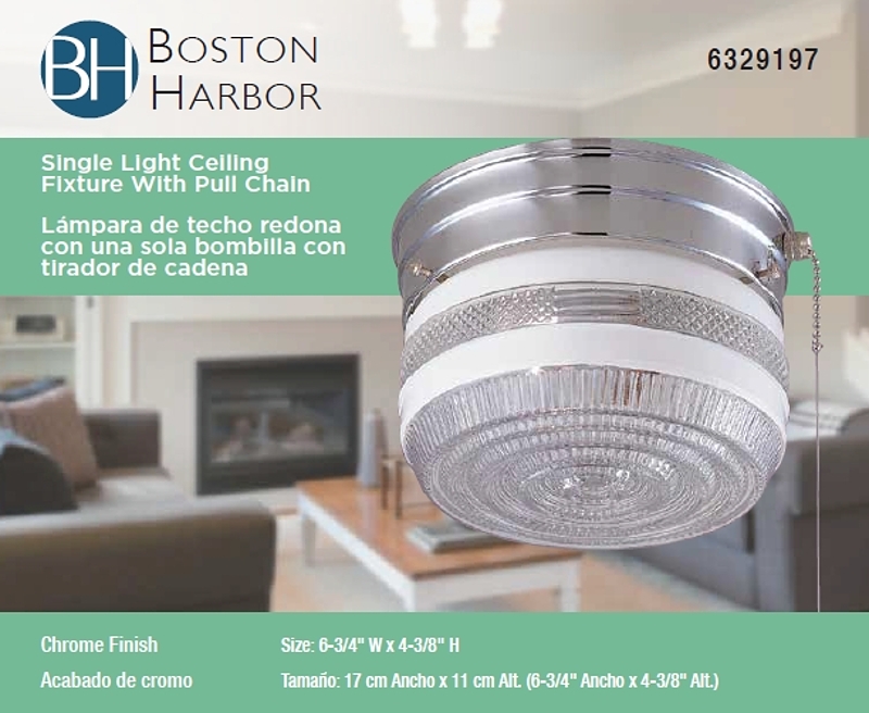 Boston Harbor F13CH01SW-6859CL3 Single Light Ceiling Fixture With Pull Chain, 120 V, 60 W, 1-Lamp, A19 or CFL Lamp