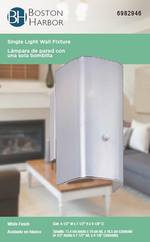 Boston Harbor V89WH01-4411H Wall Light Fixture, 75 W, 1-Lamp, A19 or CFL Lamp, Steel Fixture, White Fixture