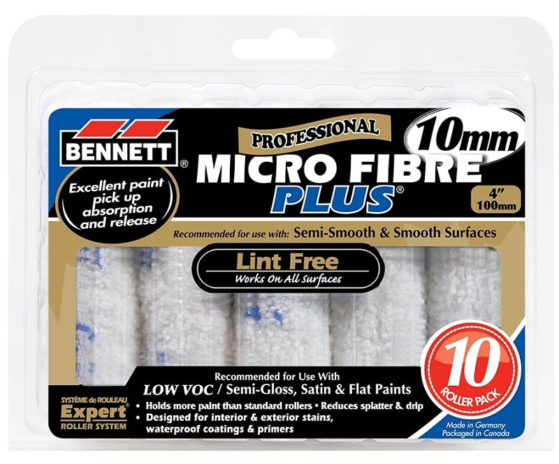 Bennett 10X4 MICRO Roller Refill, 10 mm Thick Nap, 100 mm L, Microfiber Cover