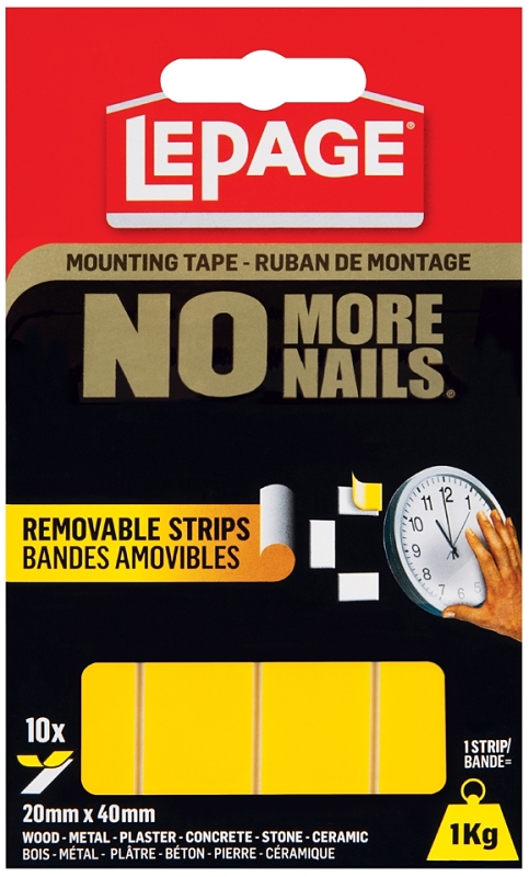 LePage 1873073 Mounting Tape, Removable Strips, 40 mm L, 20 mm W, White