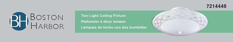 Boston Harbor F98WH02-1204H3L Two Light Ceiling Fixture, 120 V, 60 W, 2-Lamp, A19 or CFL Lamp, White Fixture