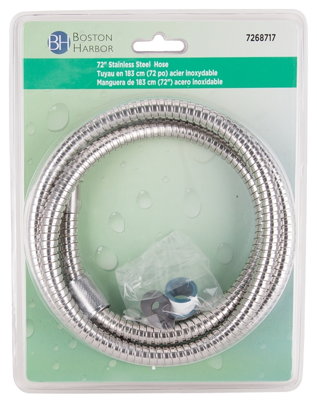 Boston Harbor B42034 Shower Hose with Hex Nut, 7/8 in Connection, 1/2-14 NPSM, G1/2, 72 in L Hose, Stainless Steel