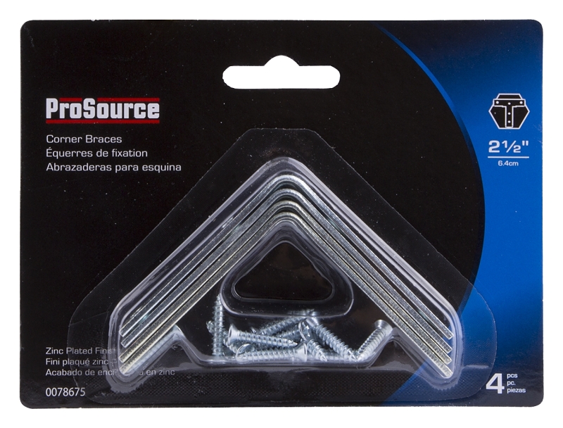 ProSource CB-B025-C4PS Corner Brace, 2-1/2 in L, 2-1/2 in W, 5/8 in H, Steel, Zinc-Plated, 2 mm Thick Material