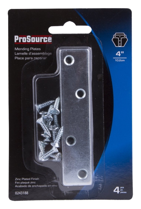 ProSource MP-Z04-C4PS Mending Plate, 4 in L, 7/8 in W, Steel, Screw Mounting