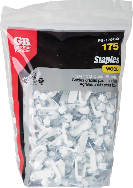Gardner Bender PS-175BG Cable Staple, For: 3-Conductor #14 and #12 Non-Metallic BX, MC, AC and UF Cable, Polyethylene
