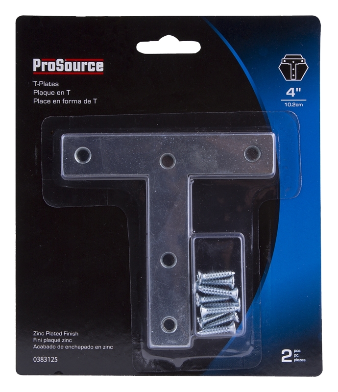 ProSource TP-Z04-C2PS T-Plate, 4 in L, 4 in W, 2 mm Thick, Steel, Zinc
