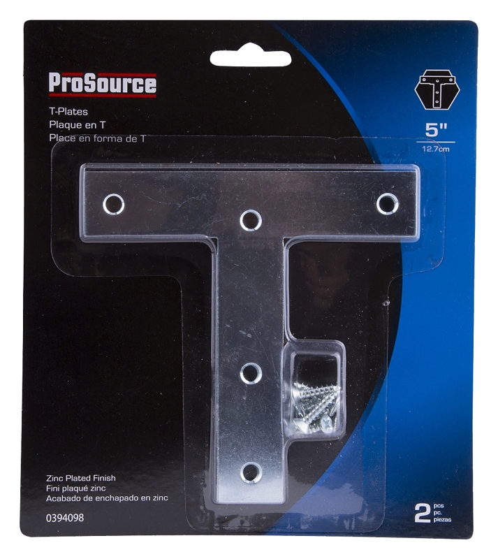 ProSource TP-Z05-C2PS T-Plate, 5 in L, 5 in W, 2 mm Thick, Steel, Zinc
