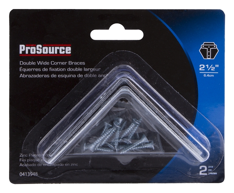 ProSource BH-606PS Corner Brace, 2-1/2 in L, 2-1/2 in W, 2-1/2 in H, Steel, Zinc-Plated, 2 mm Thick Material