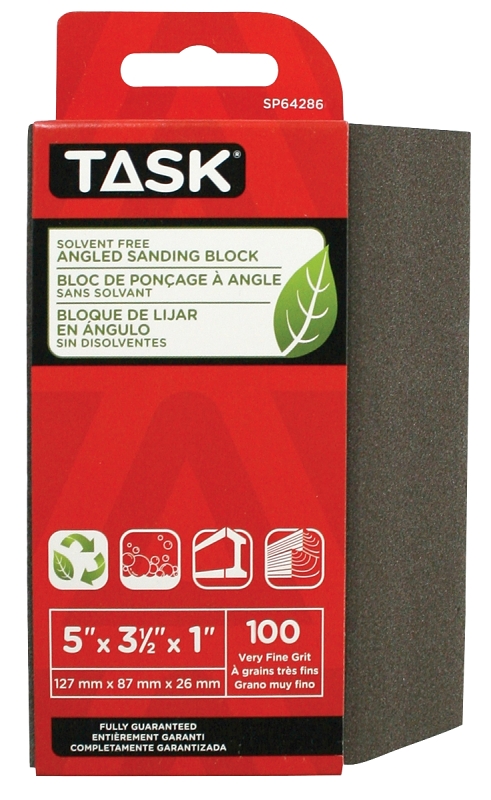 TASK Eco SP64286 Sanding Block, 5 in L, 3-1/2 in W, 100 Grit, Fine
