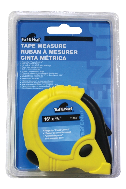 Tuf-E-Nuf 01156 Tape Measure, 16 ft L Blade, 3/4 in W Blade, Rubber Case