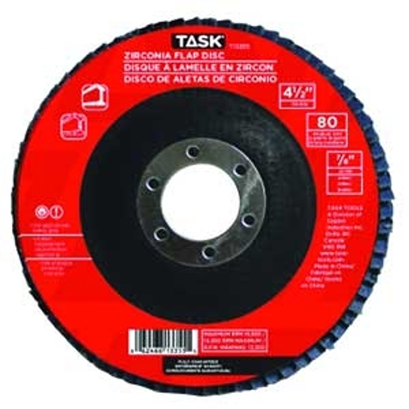 TASK T13351 Flap Disc, 4-1/2 in Dia, 7/8 in Arbor, 40 Grit, Zirconia Alumina Abrasive