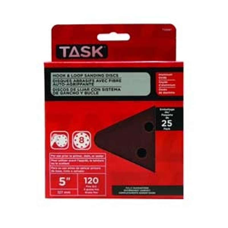 TASK T13057 Sanding Disc, 5 in Dia, 60 Grit, Aluminum Oxide Abrasive, 8-Hole