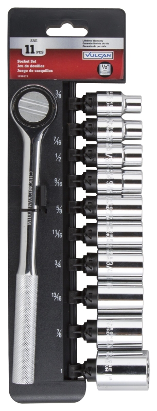 Vulcan 11PC-4S Socket Set, Chrome Vanadium Steel, Chrome