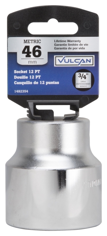Vulcan MT-SM6046 Drive Socket, 46 mm Socket, 3/4 in Drive, 12-Point, Chrome Vanadium Steel, Chrome