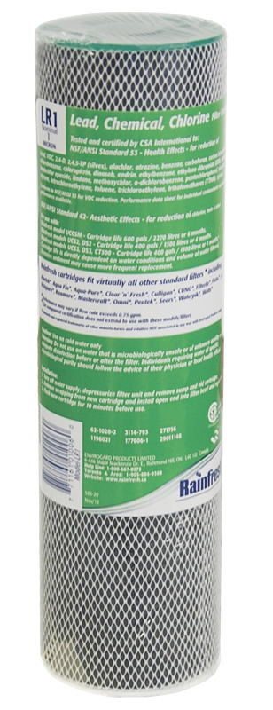 Rainfresh LR1 Reduction Filter Cartridge, 1 um Filter, Carbon Filter Media