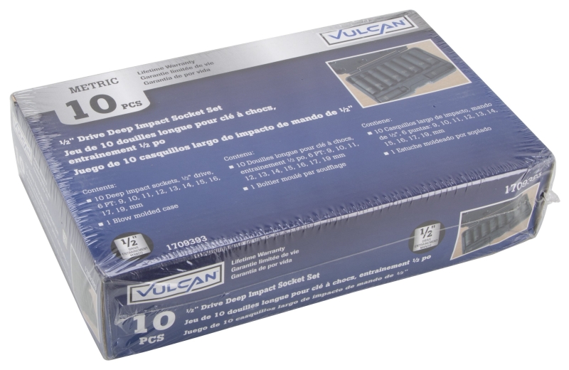 Vulcan MTI10-M Socket Set, Chrome Molybdenum Steel, Tempered Phosphate