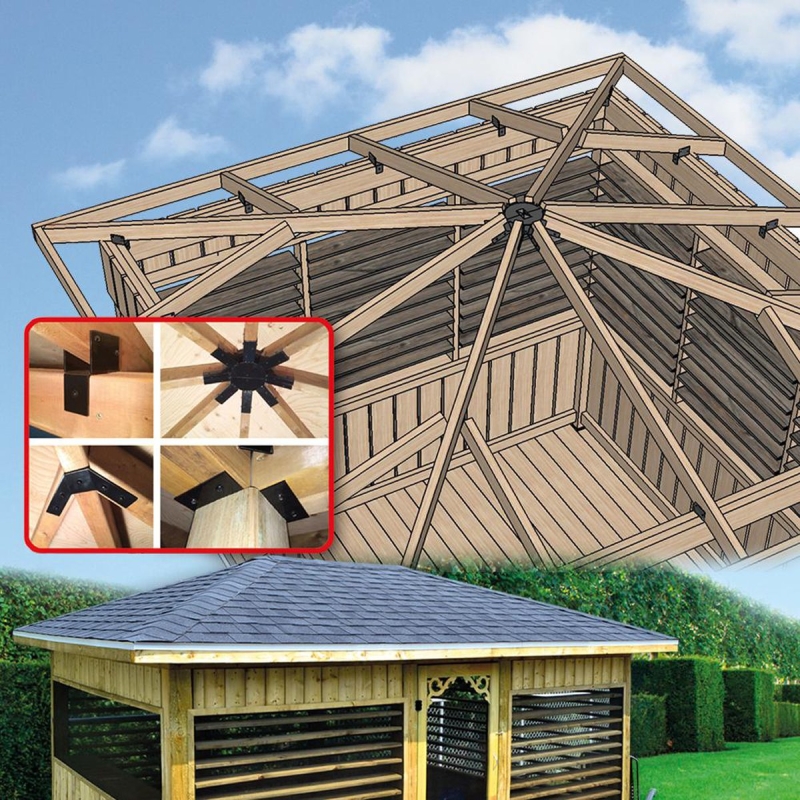 Pylex 12075 Gazebo Roof Bracket Kit, Steel, Black, Powder-Coated