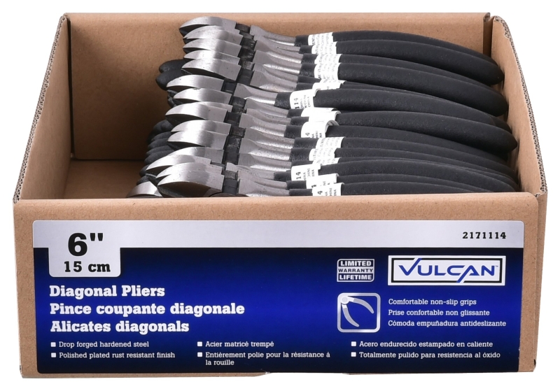 Vulcan PC417-5 Diagonal Cutting Plier, 6 in OAL, 1.2 mm Cutting Capacity, 1.5 in Jaw Opening, Black Handle