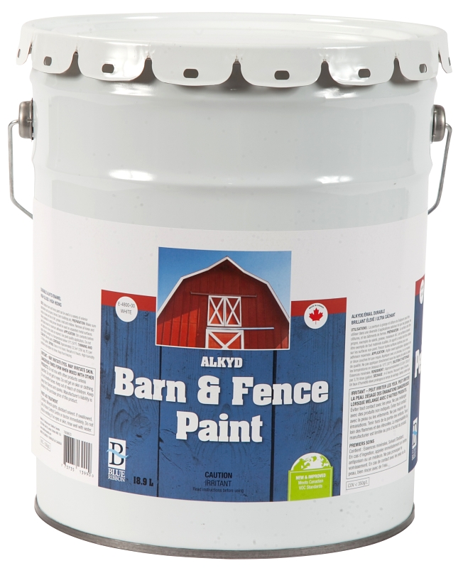 UCP Paints E4800-00-18.9 Barn & Fence Paint, Gloss Sheen, White, 18.9 L