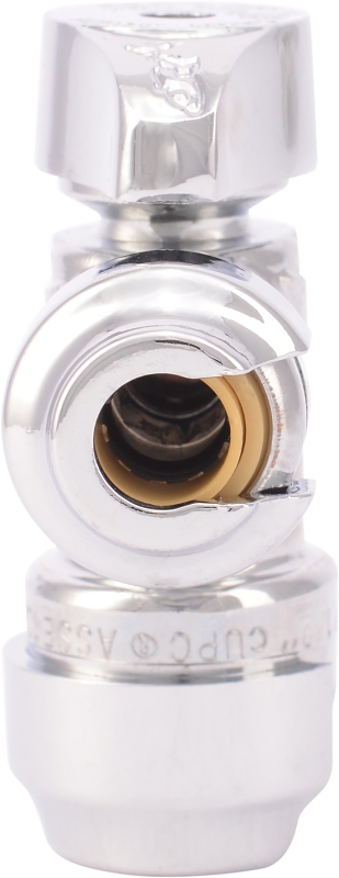 SharkBite 23048-0000LFCA Angle Stop Valve, 1/2 x 1/4 x 3/8 in Connection, Push-To-Connect, 200 psi Pressure, Brass Body