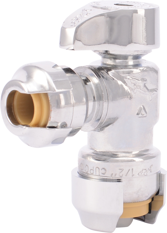 SharkBite 23048-0000LFCA Angle Stop Valve, 1/2 x 1/4 x 3/8 in Connection, Push-To-Connect, 200 psi Pressure, Brass Body