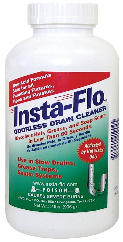 Insta-Flo IS-200 Drain Cleaner, Solid, White, Odorless, 2 lb Bottle