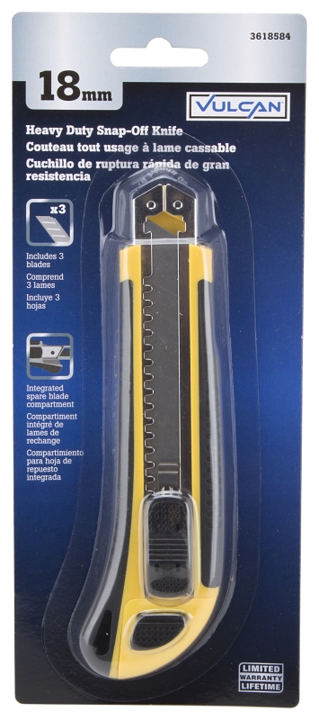 Vulcan JL-VT45530 Utility Knife, 4-7/8 in L Blade, 18 mm W Blade, High Carbon Steel Blade, Soft-Grip Handle