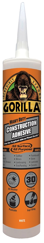 Gorilla 8110003 Construction Adhesive, White, 9 oz Cartridge