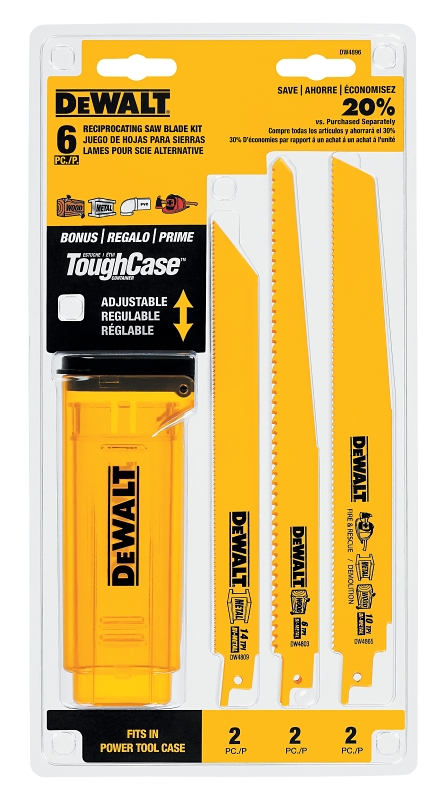 DeWALT DW4896 Reciprocating Saw Blade Set, 6-Piece, Bi-Metal, Yellow, Anti-Stick Coated
