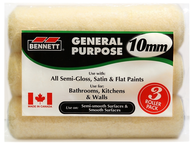 Bennett 3PK PL1009 Roller Refill, 10 mm Thick Nap, 240 mm L, Fabric Cover