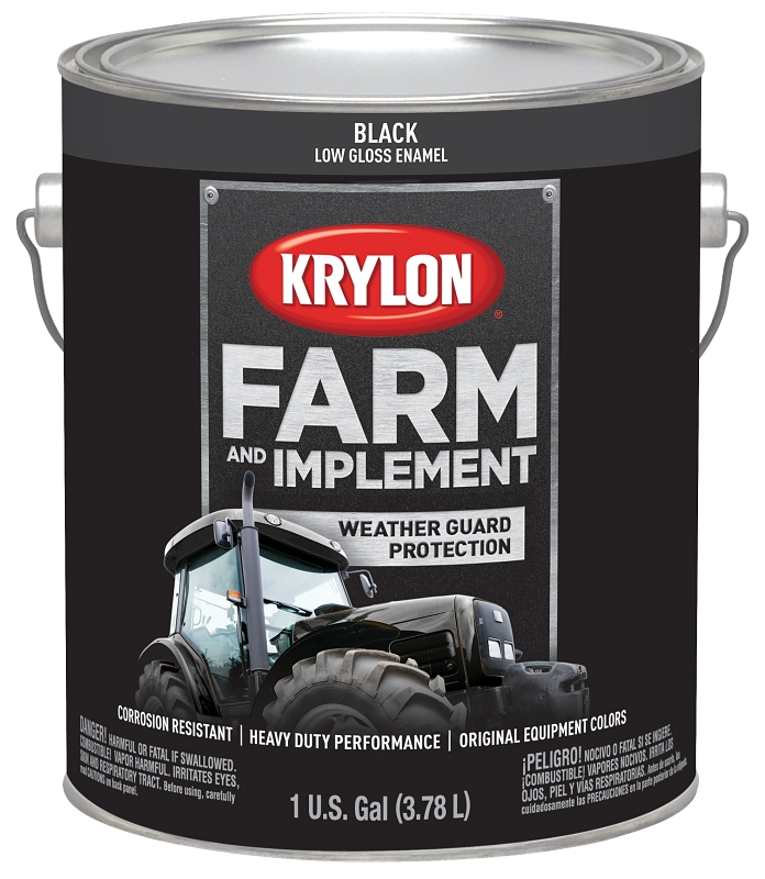 Krylon K01965000 Farm Equipment Paint, High-Gloss Sheen, Black, 1 gal, 50 to 200 sq-ft/gal Coverage Area