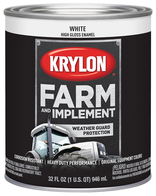 Krylon K02021000 Farm Equipment Paint, High-Gloss Sheen, White, 1 qt, 50 to 200 sq-ft/gal Coverage Area
