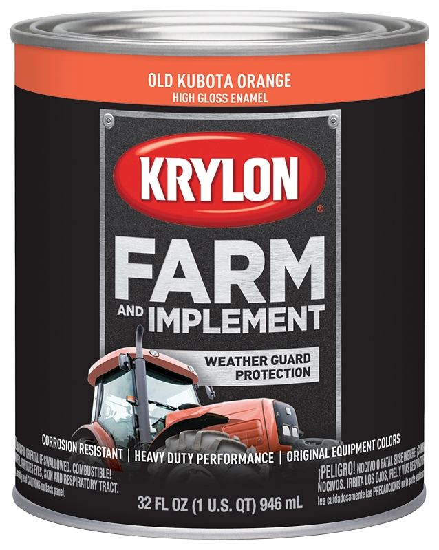Krylon K02033000 Farm Equipment Paint, High-Gloss Sheen, Old Kubota Orange, 1 qt, 50 to 200 sq-ft/gal Coverage Area