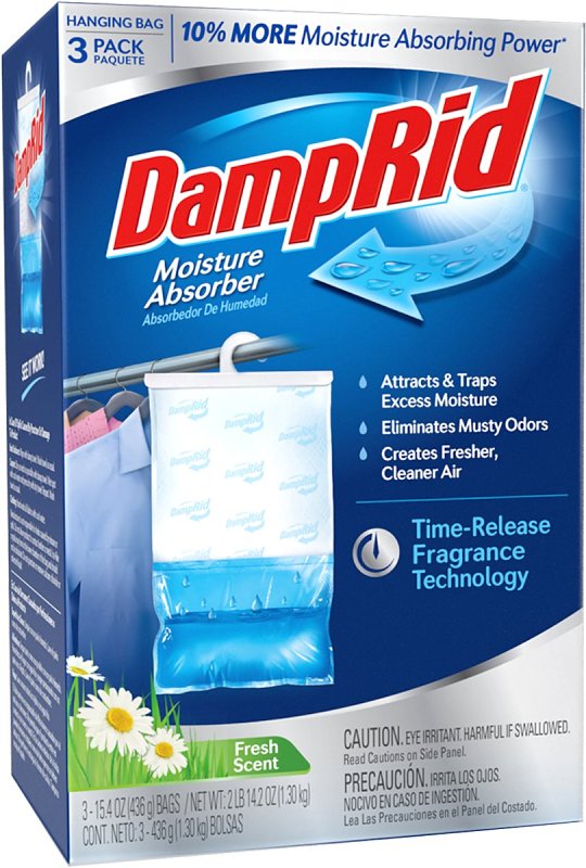 DampRid FG83FSSB Hanging Moisture Absorber, 15.4 oz Box, Solid, Fresh, Odorless