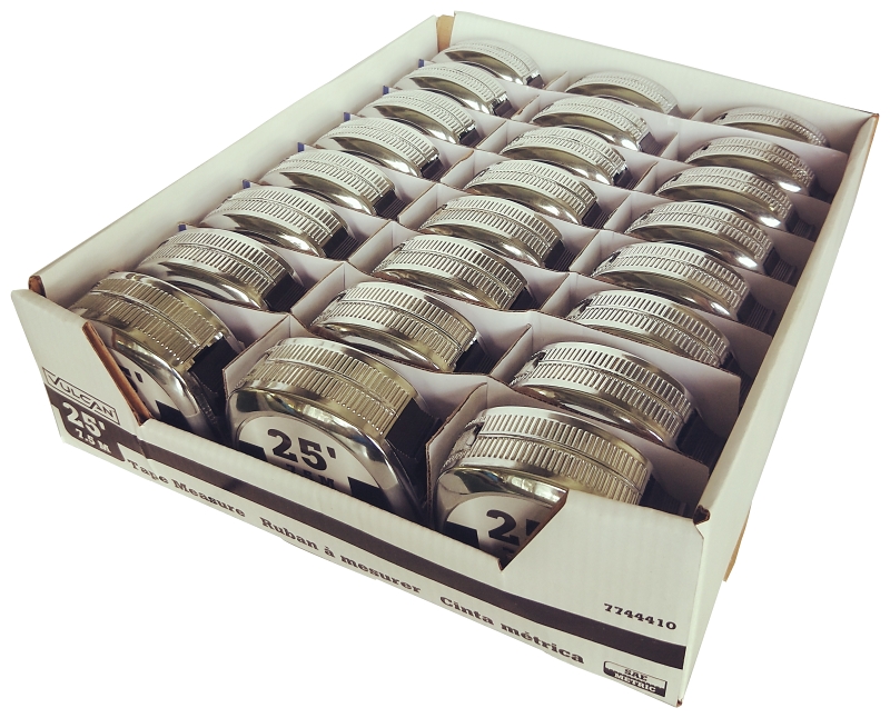 Vulcan 62-7.5X25-C Tape Measure, 25 ft L Blade, 1 in W Blade, Steel Blade, ABS Plastic Case, Silver Case
