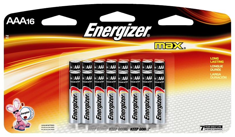 Energizer E92LP-16 Battery, 1.5 V Battery, 1250 mAh, AAA Battery, Alkaline, Manganese Dioxide, Zinc