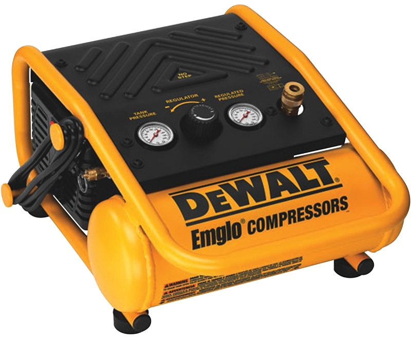 DeWALT D55140 Portable Trim Compressor, 1 gal Tank, 0.3 hp, 120 V, 135 psi Pressure, 1 cfm Air