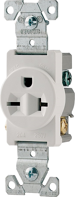 Eaton Wiring Devices 1876W-BOX Single Receptacle, 20 A, 6-20R, White