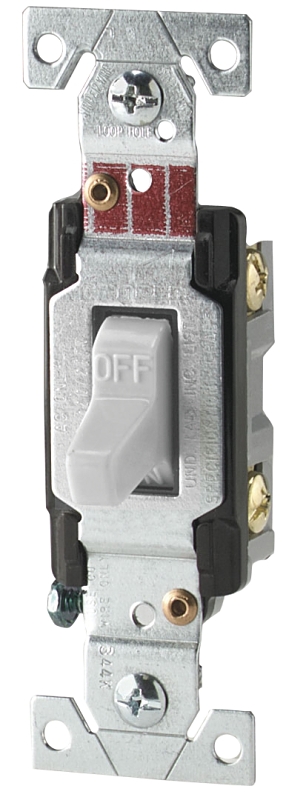 Eaton Wiring Devices CS120W Toggle Switch, 20 A, 120/277 V, Screw Terminal, Nylon Housing Material, White