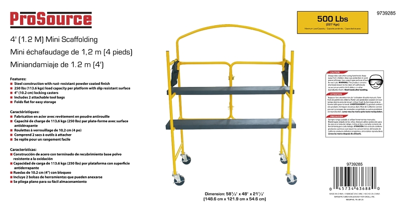 ProSource YH-SD401/YTL40102 Scaffold, Mini, Steel, Yellow, Powder Coated