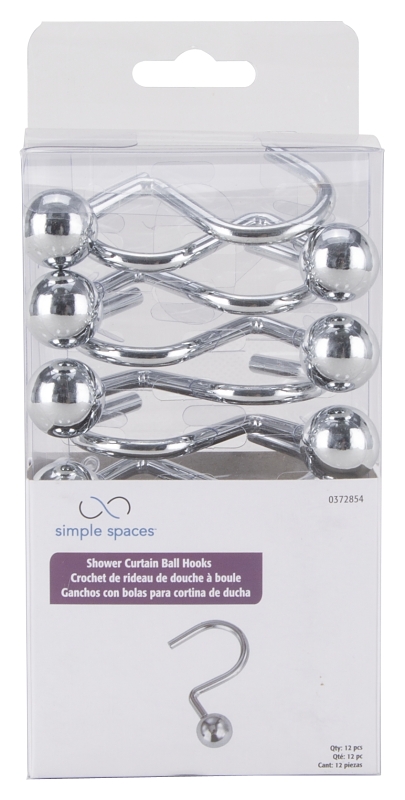 Simple Spaces SD-CBH-CH Ball Shower Curtin Hook, 1-1/16 in Opening, Steel, Chrome, 1-3/4 in W, 2-7/8 in H