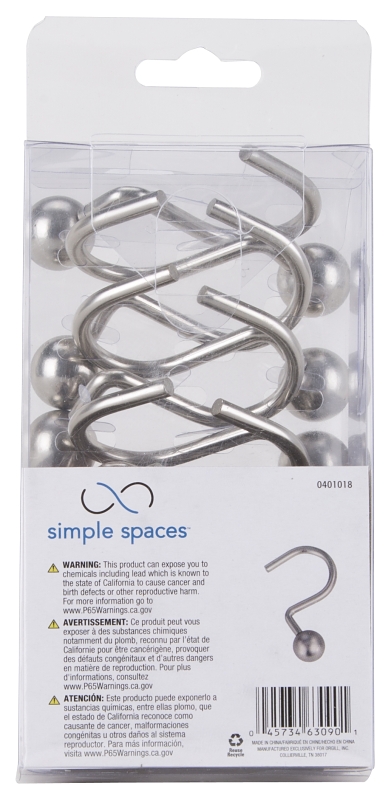 ProSource SD-CBH-SN Ball Shower Curtin Hook, 1-1/16 in Opening, Steel, Brushed Nickel, 1-3/4 in W, 2-7/8 in H