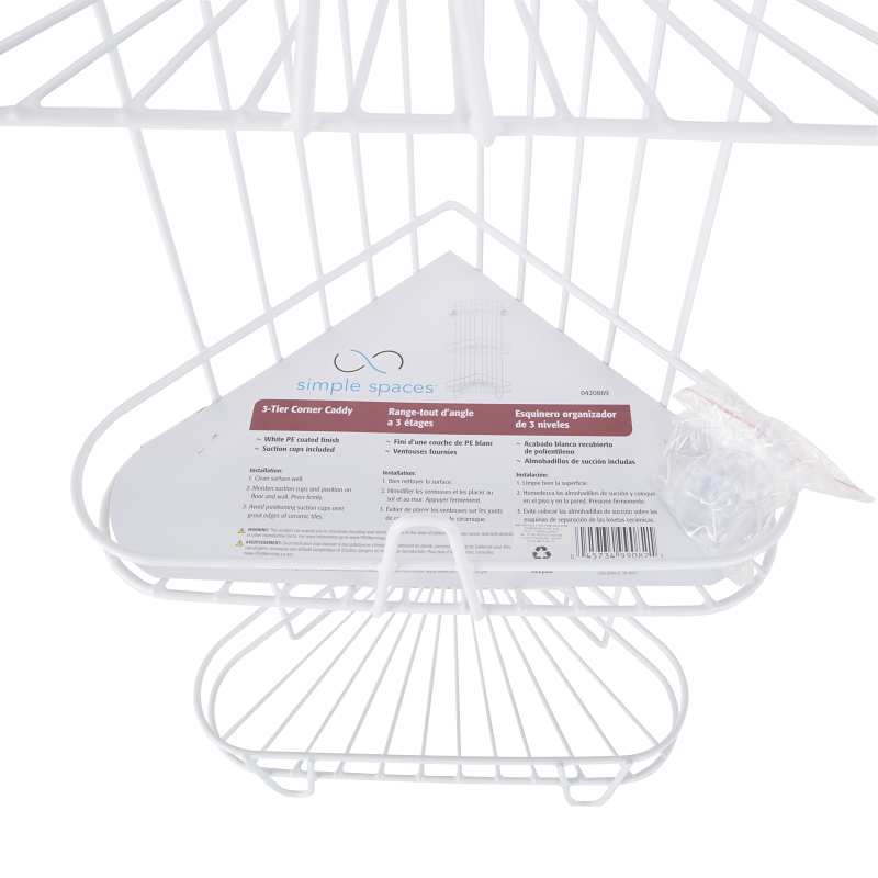 Simple Spaces SS-SC3-29-PE-3L Shower Caddy, 3-Shelf, 11-5/8 in OAW, 23-1/4 in OAH, 8-1/4 in OAD, 10 lb