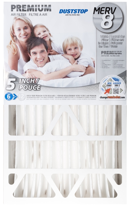 Duststop Premium Series DP-16255 Air Filter, Pleated, 5 in Thick, 25 in L, 16 in W, 8 MERV