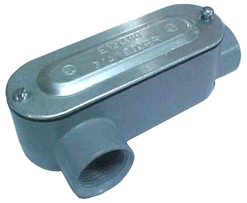 BWF 100-CGV Conduit Body, LR, Thinwall, 1/2 in Hub, 4.3 in OAL, 2-Hub, Threaded, Aluminum, Gray