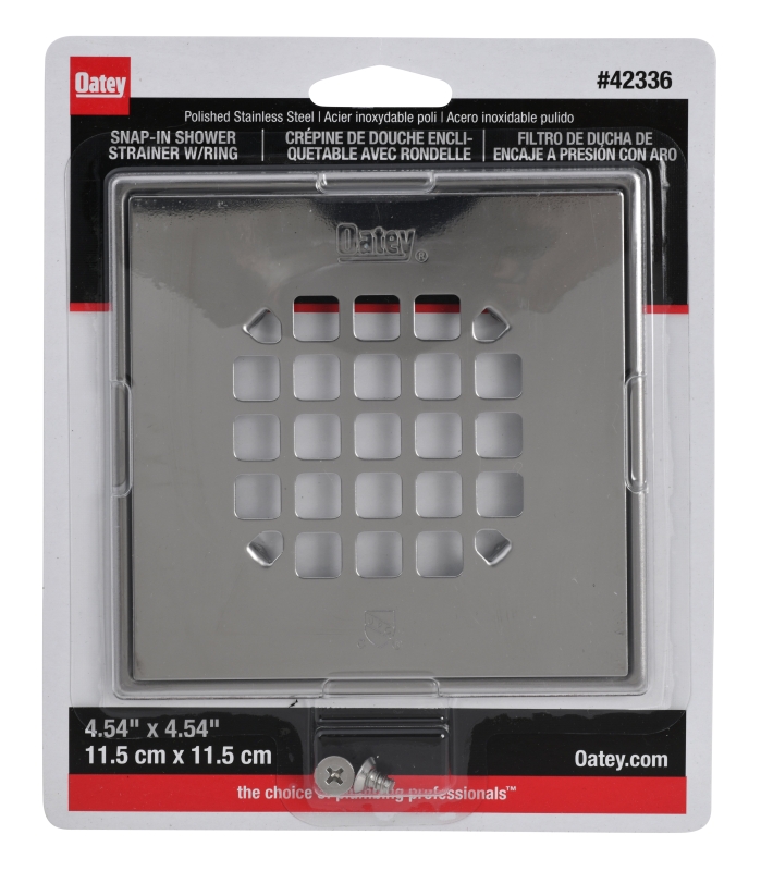 Oatey 130 Series 42336 Square Snap-Tite Strainer with Ring, Polished Stainless Steel
